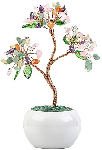 Amogeeli Heilender Kristall-Geldbaum mit Keramiktopf, Stein-Bonsai-Glücksbaum für Fengshui-Heimdekoration