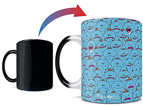Morphing Mugs Rick and Morty – Mr. Meeseeks – Eine farbwechselnde Keramiktasse mit 325 ml Fassungsvermögen – Bild offenbart, wenn heiße Flüssigkeit hinzugefügt wird