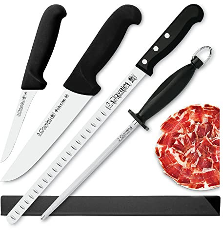 Juego de Cuchillos Profesionales Selección Super Chef, Jamonero Alveolado 29 cm y Accesorios (3C PREMIUM)