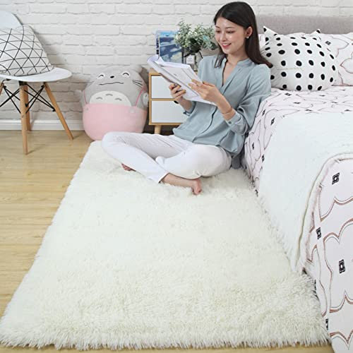 CHBIN Hochflor 50x200cm Hochflor Teppich Modern Wohnzimmer Teppich Area Rug rutschfeste Unterseite Weiche für Esszimmer oder und Die Küche Cafe Lounge Sofas Usw, Weiß