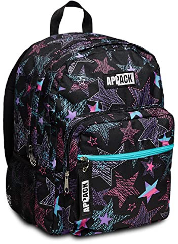 Appack Rucksack, Backpack -Jet Black, schwarz, mit Laptopfach bis Doppelfach,