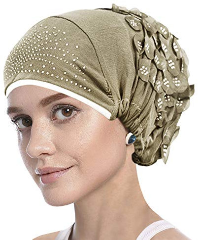 AfinderDE Damen Muslimischen Hijab Kopftuch Schal Turban Muslim Beanie Mütze Elegant Blumen Kopfbedeckung Headwrap Elastic Schlafmütze