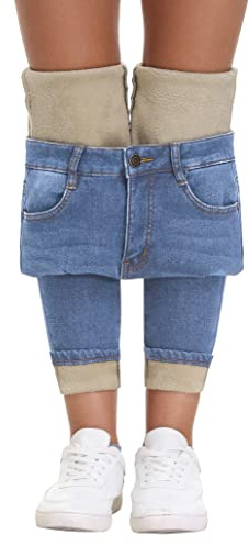 AMRSPENG Flannel Lined Jeans Womens Fleece Lined Pants Women Flannel Lined Leggings Skinny Jeans,Light Blue, Size 06