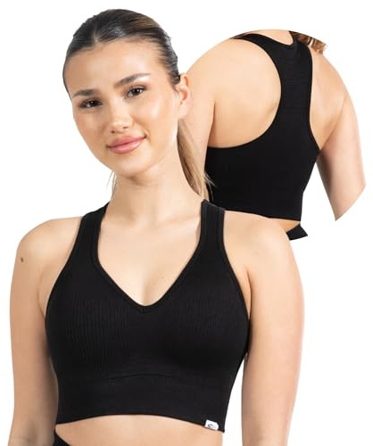 SMILODOX Sport BH Damen Amaze Pro - Blickdicht rutschfest Sport Bra - Seamless Gerippter Stoff Crop Top - Atmungsaktive Yoga Tank Top für Fitness & Gym