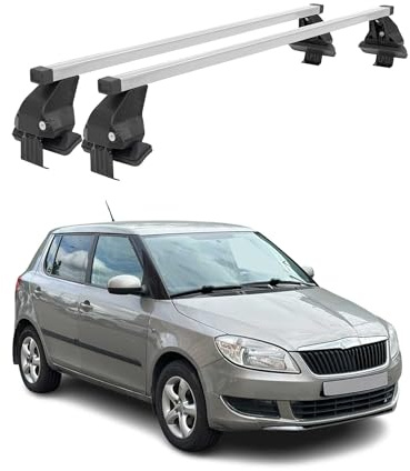 OMAC Menabo Dachträger für Skoda Fabia 2007-2014 Stahl Silber | DIN 75302:2019 & ISO/PAS 11154:2006 geprüft, Abschließbar, City-Crash-getestet, bis 50 kg Traglast, Querträger, Grundträger