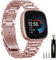 Songsier Armband Kompatibel mit Fitbit Versa 4/ Versa 3, Keine Lücke Solider Edelstahl Metall Ersatzband mit Doppelfaltschließe Kompatibel mit Fitbit Sense 2/ Sense