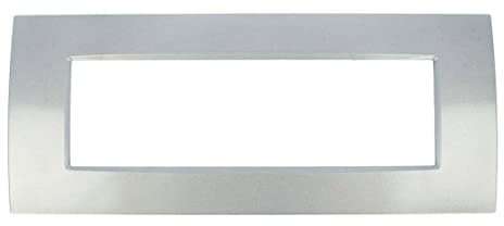 Placca Slim Sottile 3 4 7 moduli posti Compatibile living Light Air Placche incasso Silver Nero Titanio Legno Radica Bronzo Oro (7 Moduli, Silver Argento cod.7)