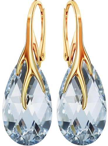 925 Silber Hängende Ohrringe mit Österreichische Kristall - Schmuck für Frauen und Mädchen - Hängeohrringe Ideal für Geschenke für Frauen Damen Silber Vergoldet 24 (CAL)