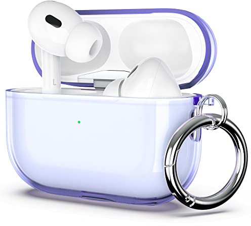 ULAK AirPods Pro Hülle, Durchsichtig Stoßfest Hülle Dünn Schutzhülle mit Karabiner Transparent Ladecase für Apple AirPods Pro 2022/2019 (LED an der Frontseite Sichtbar) - Violett