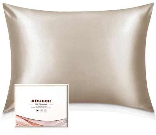 Adubor Seidenkissenbezug 40x80cm für Haar und Haut, mit verstecktem Reißverschluss, beide Seiten, 23 Momme Seide, Fadenzahl 900 (Beige, 2 Stück)