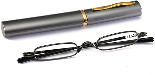 Bayram Mini Lesebrille Federscharnier Damen Herren Metall Schmal Klein Leicht mit Etui 1,5