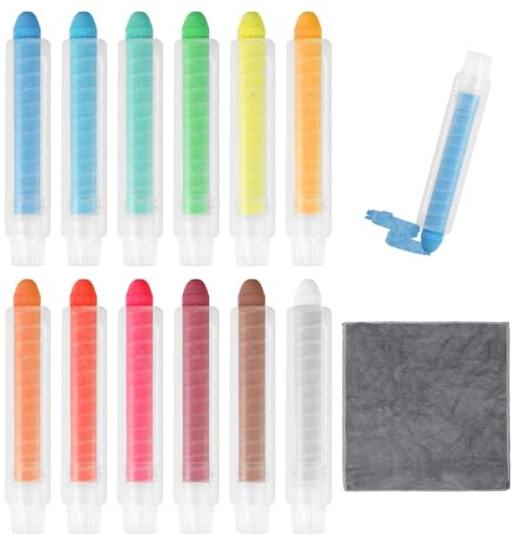 NyxSeat 12 Stück wasserlösliche Kreiden mit 1 Handtuch, staubfreie Kreiden, Spinnerkreiden, verstellbare Kreiden, bunte Malstifte, bunte Kinderkreiden