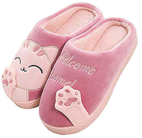 NIBESSER Pantofole Donna Uomo Invernali Pantofole Gatto Pelose Calde Morbide Ciabatte Invernali da Casa con Pelo Antiscivolo Lavabile Pantofole Peluche Divertenti Carine, Rosa, 38/39 EU