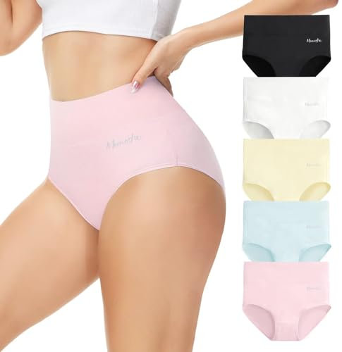 Momoshe Culotte Femme Coton Taille Haute 5 Pièces Elasticité Extensibles Slips Femmes Noir Blanc Beige Bleu Rose 3XL