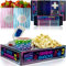 Moviejam Bandejas para aperitivos (20 unidades de neón), 10 cajas de cartón para palomitas, 10 bolsas de papel para caramelos
