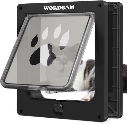 Wordcam X-Large Cat Door, Strong Cat Door for Interior Exterior Doors, 4 Way Locking Pet Door for Cats Up to 25lbs, Cat Flap for Kitten Doggies, Easy Installation, Weatherproof (Black,XL)