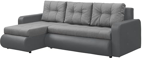 FORNIRO 24 Fabio Ecksofa mit Schlaffunktion und Bettkasten - Sofa mit 3 Sitzen Überzug - Schlafcouch L-Form Universal - Modern Couch - 226x143x83 cm - Grau-Grau