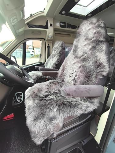 Autositzauflage für Wohnmobil und Camper Hochlehner Autositzbezug Autofell Lammfell Naturform universell - 135 cm - für Stoffsitze (Anthrazit)