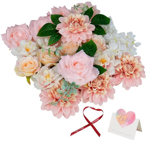 YALIOURS Set di fiori Artificiali in Scatola Rosa fiori finti con steli e foglie per bouquet di nozze fai da te centrotavola, fiori di seta finta per patio giardino prato veranda decorazione