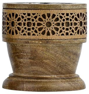 Marrakesch Boho Deko Teelichthalter Kerzenständer aus Holz geschnitzt 7,5cm groß Ghada | Vintage Orientalische Kerzenhalter als Wohnzimmer Tischdeko oder Schlafzimmer Badezimmer Frühlingsdeko