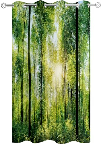 Hiseng 1 Stück Outdoor Vorhänge Wasserdicht Verdunkelungsvorhang mit Ösen, Wald Druck Outdoorvorhänge Wetterfest Sonnenschutz Blickdicht Vorhang für Pavillon (132x213cm,Sonnenlicht)
