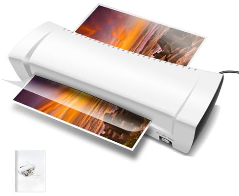 Laminiergerät, A4 Laminiergerät, Laminiergerät für Heiß- und Kalteinstellung, 2-3 Minuten Aufwärmzeit, Laminator mit Schnelles Aufwärmen, Ideal für Heimgebrauch Büro Schule Fotos Karten (Weiß)