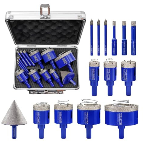 SHDIATOOL Diamond Core Drill Bits Set - 14pcs (10pcs 6/8/10/20/25/28/32/35/45/65mm + 50mm Chamfer Bit + 3pcs 6mm Carbide Drills) for Ceramic, Porcelain, Marble, Granite and Quartz