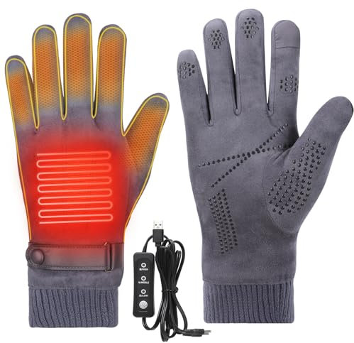 Geegear Gants Chauffants USB pour Femmes Hommes, Doigts et Main Dos Réchauffement Écran Tactile Gants Chauffants Hiver Non-Slip Gants Thermiques 3 Niveaux Gants Chauffants Chauffe-Mains Chauds