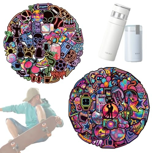 QOWUXHZ 100 Pezzi Adesivi Per Laptop Adesivi Impermeabili In Vinile Stile Neon Scudo Graffiti Stile Adesivo Per Auto Moto Skateboard Snowboard Bagagli E Altro Ancora