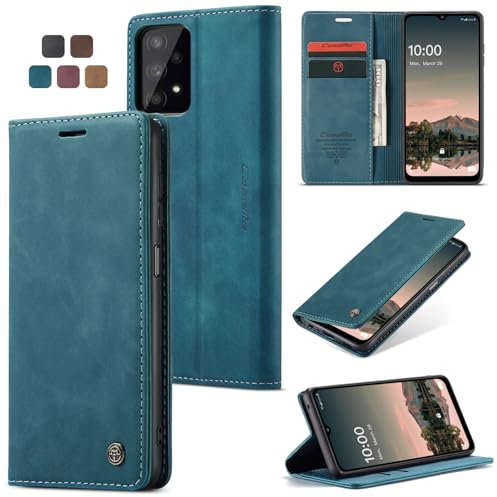 owlhold Cover Samsung A32 Custodia (Non per 4G) Magnetica Portafoglio Flip[Antiurtoo][Cavalletto][Carta Fessura] Cover Pelle per Samsung Galaxy A32 5G/M32 5G -Blu verde