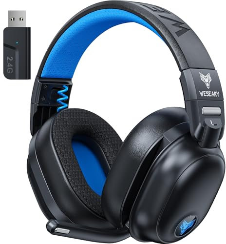 WESEARY WG3 Wireless Gaming Headset for PS4, PC, Switch, Mac 2.4GHz Crystal Stereo Bluetooth Gaming Headphones with Microphone, Wireless Headset for PS5, Lossless Audio, 50-Hour Battery