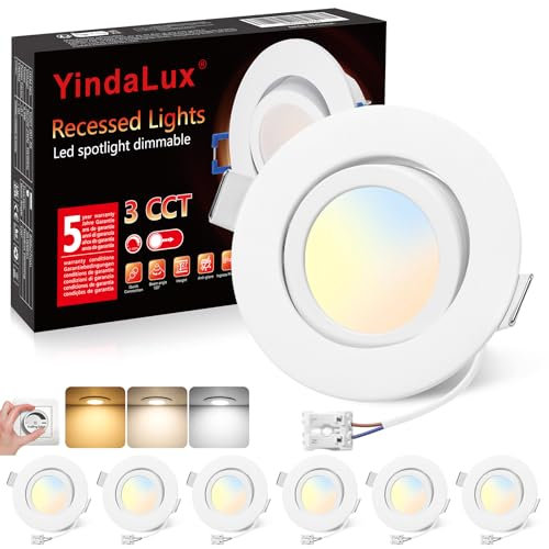 YindaLux LED Einbaustrahler 230V LED Spots 5W Dimmbar 68mm, IP44 Deckenspots 45° Schwenkbar, Warmweiß Neutralweiß Kaltweiß, Spots Deckenleuchte für Badezimmer Küche Wohnzimmer, Weiß 6er Set