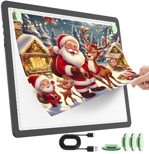 TOHETO Rechargeable A3 Light Pad for Diamond Painting, Ultra Bright Tracing Light Box for Drawing, Wireless Lightbox for Tracing and Drawing, Cordless Diamond Art Light Board for Sketching (Black)