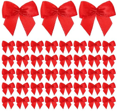 200 Stück Klein Rote Satinschleifen, 2,5 × 2,5 cm Mini Schleife Kleine Dekoschleife Niedliche kleine Satinschleifen Satinband Schleifen zum Nähen schleifen weihnachtsbaum für DIY Handwerk Party Deko
