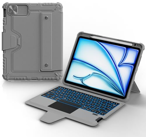 Nillkin iPad Air 11 inch Case with Keyboard(M3/2025,M2/2024) 180° Adjustatable Stand, Backlit Magic Keyboard with Trackpad for iPad Pro 11 inch (1st, 2nd, 3rd, 4th Gen), iPad Air 5/4 10.9-Gray
