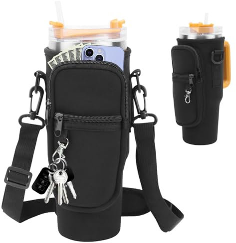 Stanley Porte-bouteille d'eau pour tumbler Stanley, sac de transport, accessoires Stanley Cup avec compartiment pour téléphone portable, mousqueton et bandoulière réglable, pour voyage, randonnée