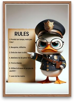 GeekWithAttitude Poster A4 – Guide de Bonnes Habitudes aux Toilettes | Décoration Murale Colorée et Ludique | Affiche Humoristique Mechant Flic Canard | Idéal pour WC | Sans Cadre