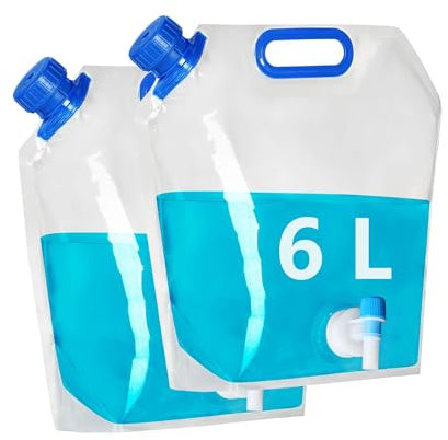 Hayaww bidons d'eau Pliables bidons d'eau Pliables avec Valve RéutilisablesSac d'eau Pliable Eau Réservoir d'eau Pliable Bidon d'eau Poche d'eau Portable pour Camping Randonnée Pique-Nique (6 L×2)
