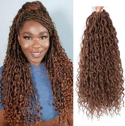 Saisifen 96 Mèches Tresse Au Crochet Boho Goddess Locs pour Femmes Noires, Faux Locs Souples Avec Extrémités Bouclées, Tresses Au Crochet Pré-bouclées 30# Auburn 14 Pouces(35cm)