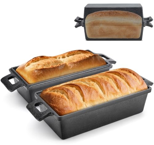 BAKEWAY Kastenform aus Gusseisen mit Deckel, Kastenformen zum Backen von Brot 9x5 | Langlebige, leicht zu reinigende Brotbackform für hausgemachtes Brot, Pizza & gleichmäßige Wärmeverteilung - 2