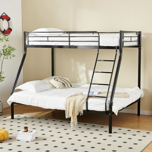 Generisch Etagenbett 3 Personen, 150kg Tragkraft Etagenbett, Schneller Aufbau und viel Stauraum unter dem Bett, Schwarz 140×200cm/90×200cm