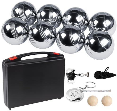 Truevaste Boule Set, 8 Boccia aus Metall mit 2 Holzkugeln, 1 Messseil, 1 Rollbandmaß, 1 Magnet-Kugelsammler & Aufbewahrungsbox, Outdoor Freizeitspiele Boule-Spiele für Garten Strand, Variante A