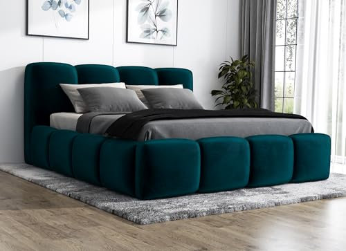 A&J MöbelLand Polsterbett 180x200 mit Bettkasten und Lattenrost – DONA, Bett mit Matratze und Stauraum in Grün