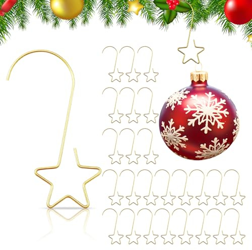 QITHGYD 100 Stück Weihnachtsbaumhaken Sterne, Haken Für Weihnachtskugeln, Haken Weihnachtskugeln, Kugelaufhänger Gold, Christbaumhaken, Für Weihnachtsdeko & Ornamente (Gold)