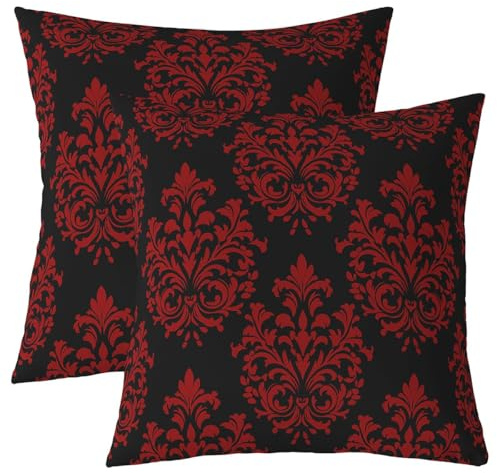 Homemissing Boho Vintage Floral Kissenbezüge 40x40cm Barock Blumen Gothic Kissenhülle Jacquard Drucken Sofakissen Rot Modern Geometrische Dekokissen