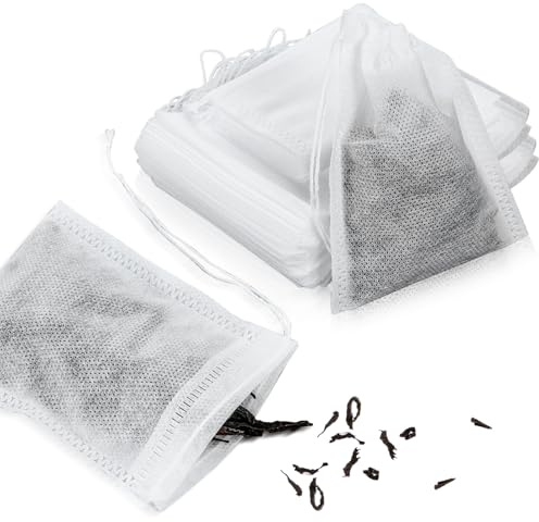 MBAIYO 30 Pcs Spice Bags for Cooking, 4 x 3 Inch Muslin Bags with Drawstring Reusable Empty Tea Sachet Bag Cheese Cloth Bag for Cooking Soup Loose Leaf Tea