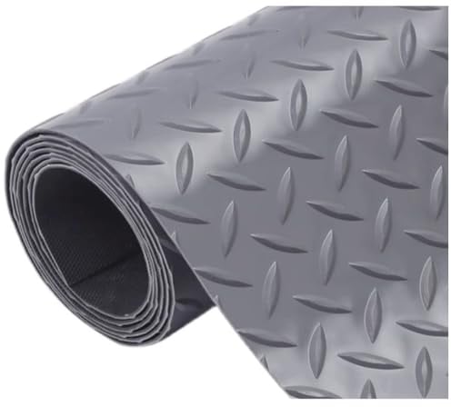 Garagenbodenmatte mit Rautenmuster PVC-Vinylbodenrollen rutschfest Hochleistungsparkmatten für Ihren LKW, Van, SUV, Pickup, 2 mm dick, 1,2 x 4 m,Grau
