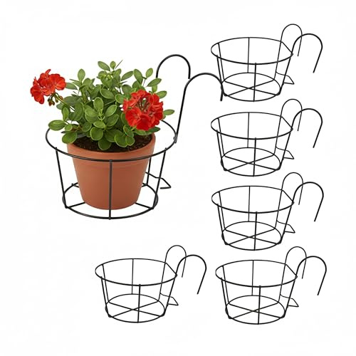 Relaxdays Hängeblumentöpfe, 6er Set, HBT: 21 x 20 x 26 cm, schwarz | rostbeständig, Balkon & Terrasse, Hängetopf, Eisen