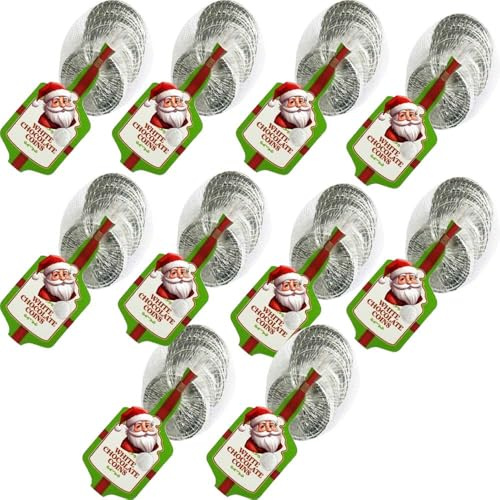 Christmas Chocolate Coins – White Silver Chocolate Coins and Gold Milk Chocolate Coins in Festive Nets – Ideal for Stockings & Gifting - Bnd (10 x Net, White Chocolate Silver Coins)