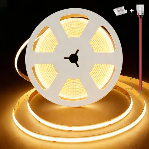 illuburg 24V Striscia LED COB Bianco Caldo 3000K 5m 480LED/m CRI90+ Dimmerabile Autoadesiva Banda Barra Strip Luminosa